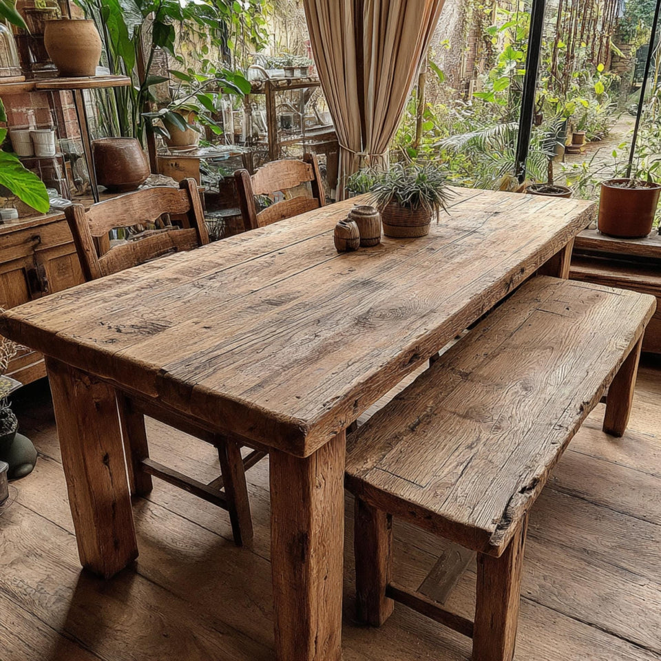 Solid Wooden Rustic Dining Table – Handmade Live Edge Walnut Table