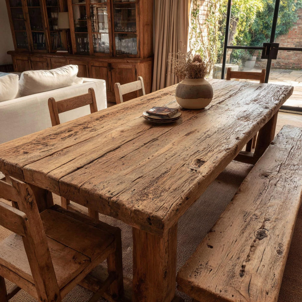 Handmade Solid Wood Rustic Farmhouse Dining Table – Custom Country Furniture