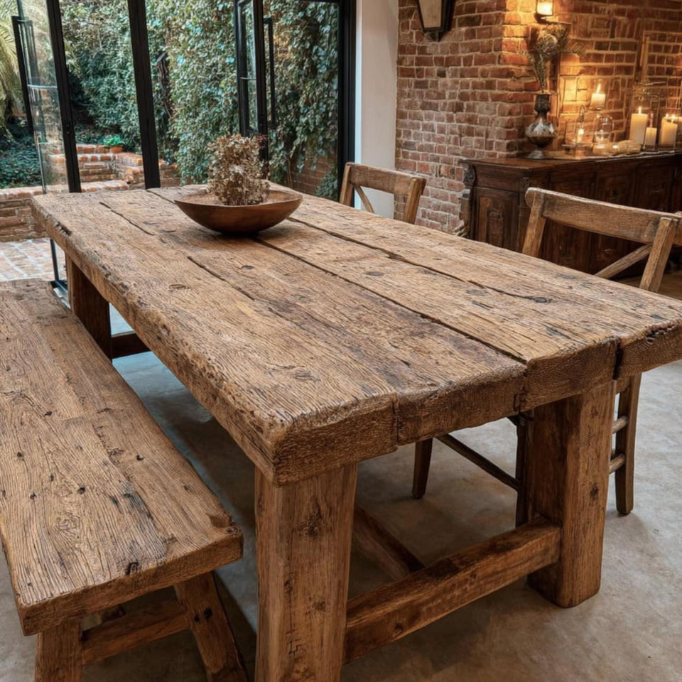 Handmade Solid Wood Rustic Farmhouse Dining Table – Custom Country Furniture