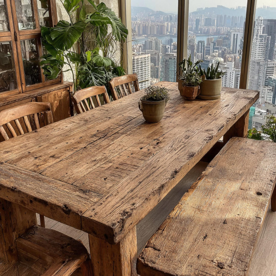 Handmade Walnut Dining Table – Solid Rustic Wooden Farmhouse Table