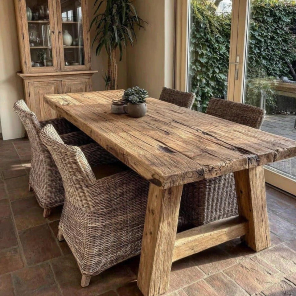 Rustic Handmade Wooden Farmhouse Dining Table – Solid Walnut Table