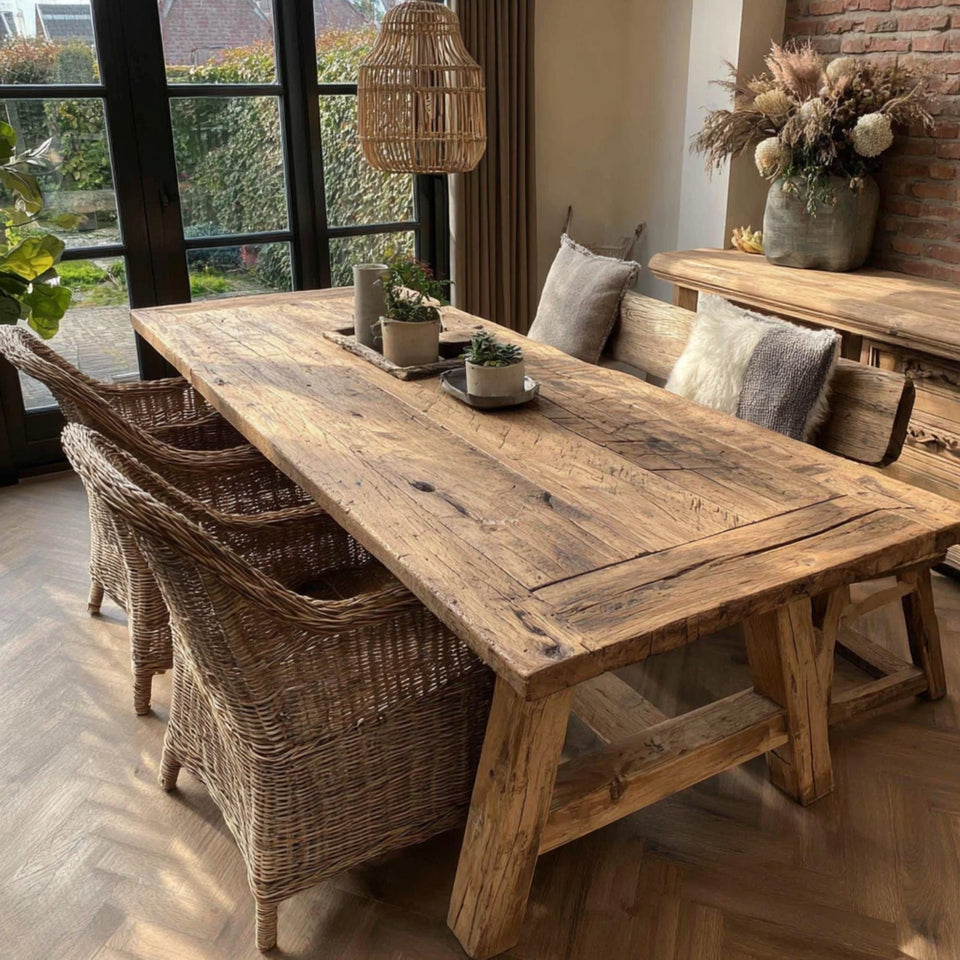 Rustic Handmade Wooden Farmhouse Dining Table – Solid Walnut Table