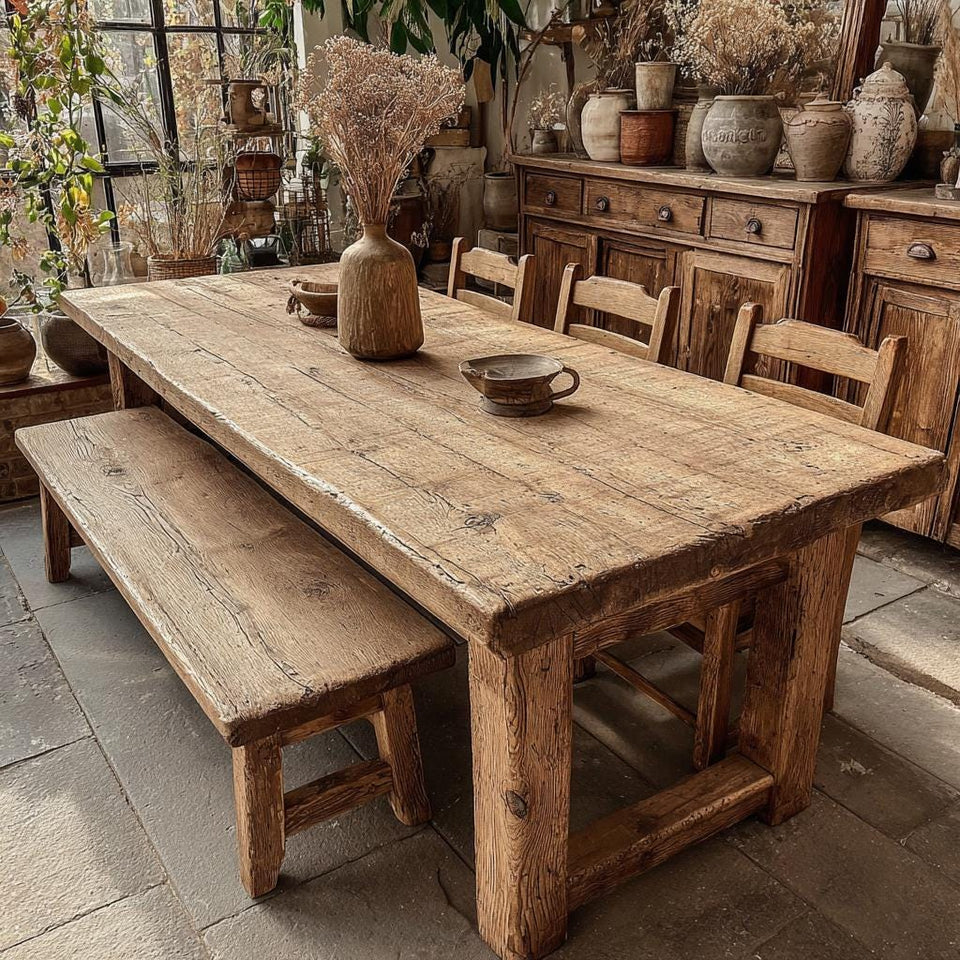 Handmade Farmhouse Wooden Dining Table – Rustic Live Edge Walnut Table