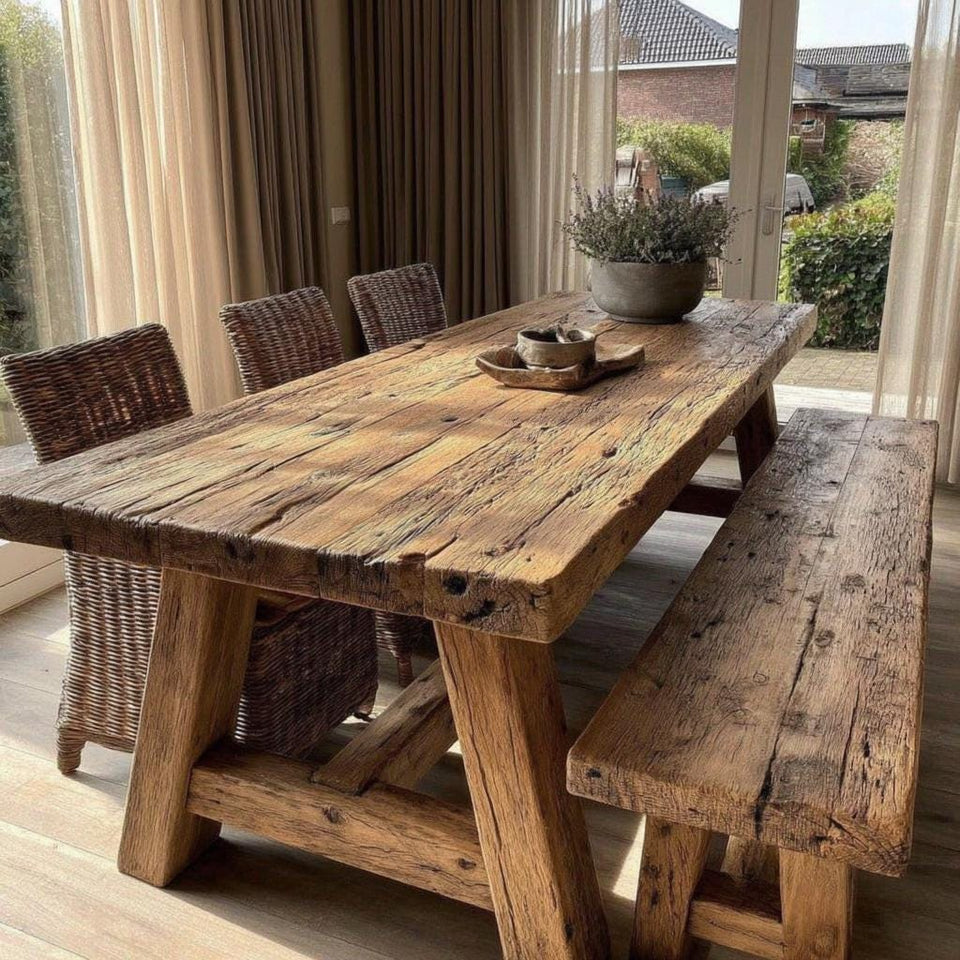 Rustic Solid Wooden Dining Table – Handmade Live Edge Walnut Table