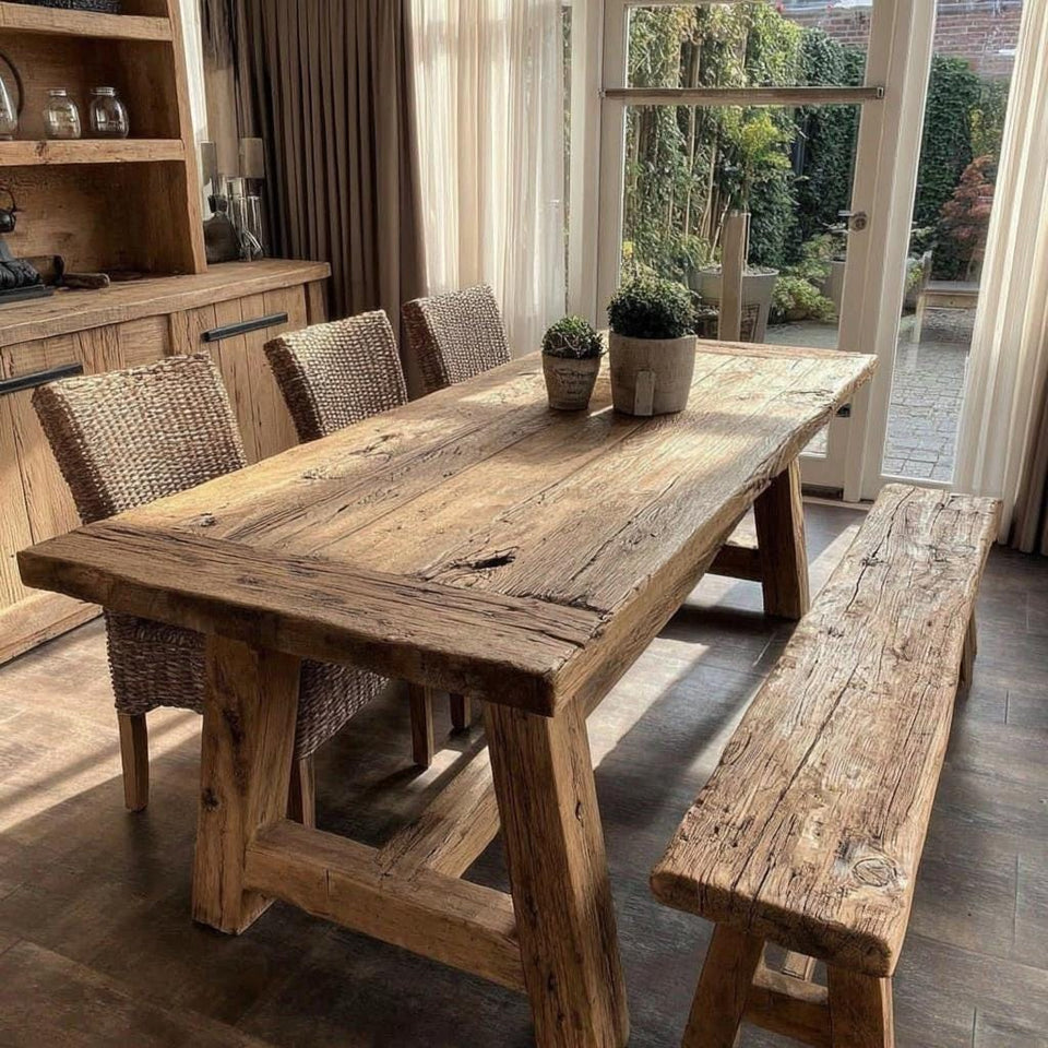 Rustic Solid Wooden Dining Table – Handmade Live Edge Walnut Table