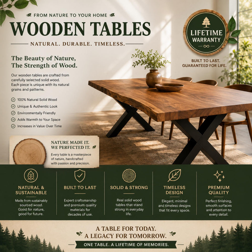 Rustic Live Edge Walnut Table – Solid Handmade Wooden Dining Table