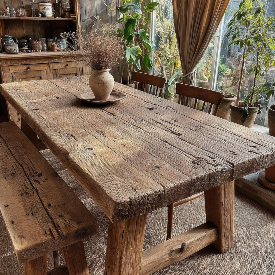 Solid Wooden Rustic Dining Table – Handmade Live Edge Walnut Table
