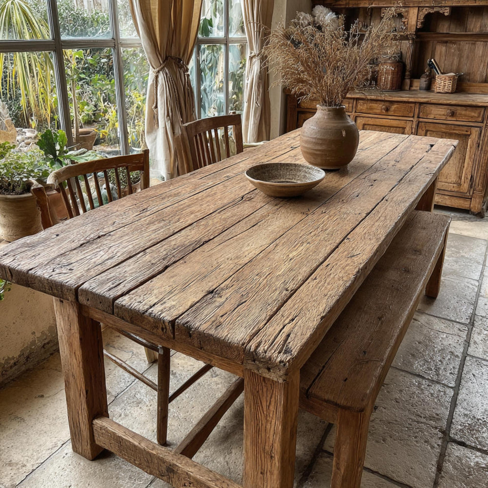 Solid Wooden Rustic Dining Table – Handmade Live Edge Walnut Table