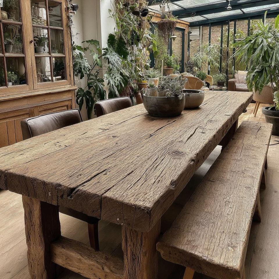 Handmade Solid Walnut Dining Table – Rustic Wooden Farmhouse Table