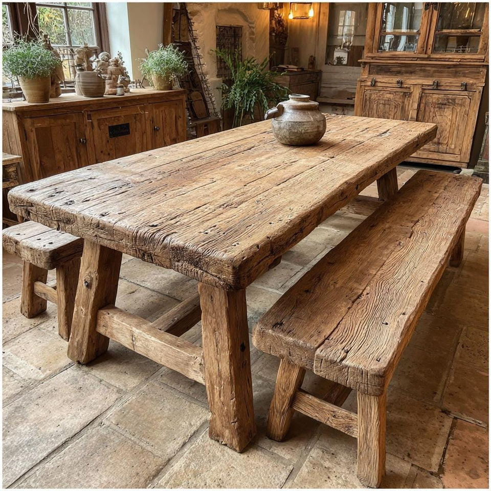 Handmade Farmhouse Wooden Dining Table – Rustic Live Edge Walnut Table
