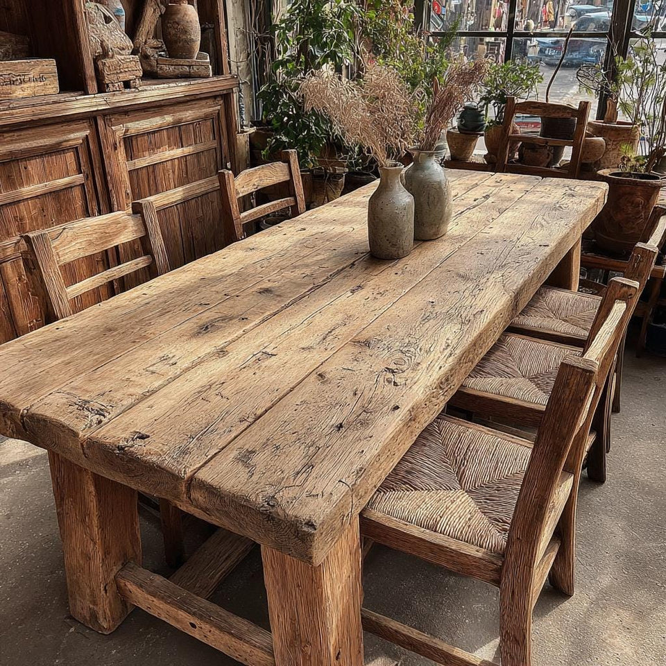 Handmade Farmhouse Wooden Dining Table – Rustic Live Edge Walnut Table