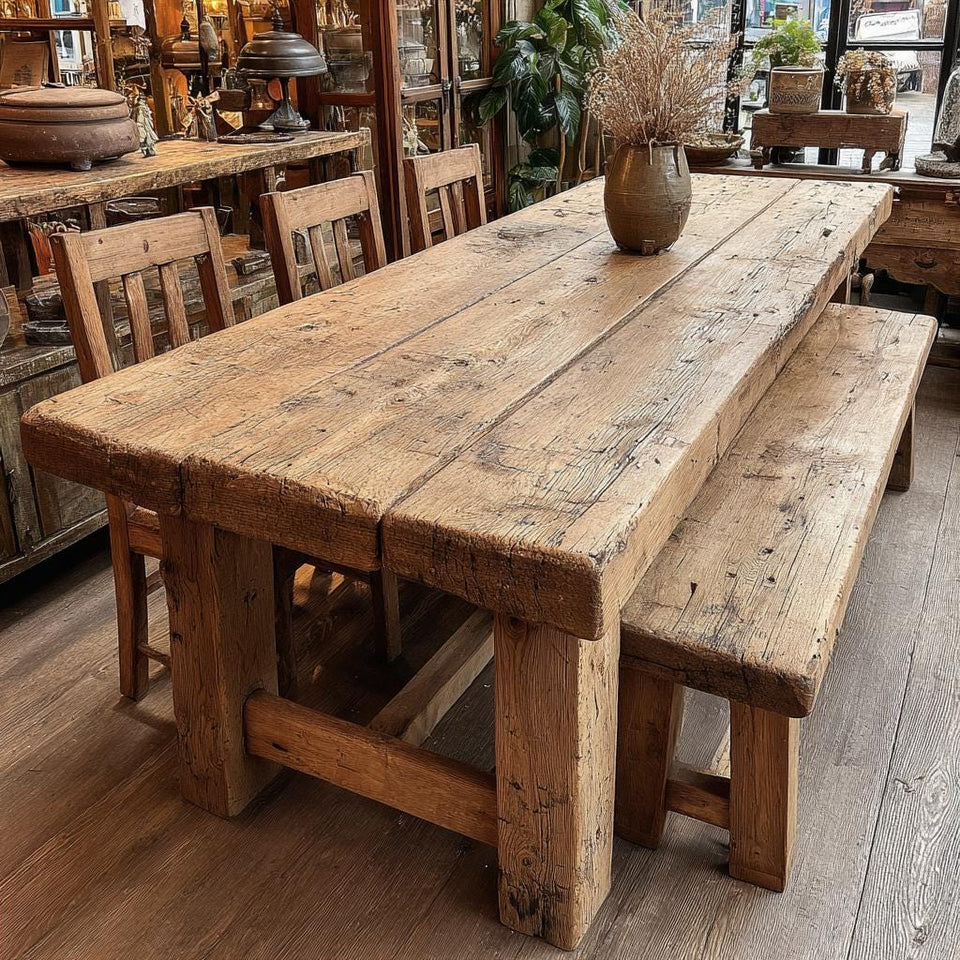 Rustic Wooden Dining Table – Handmade Solid Walnut Farmhouse Table