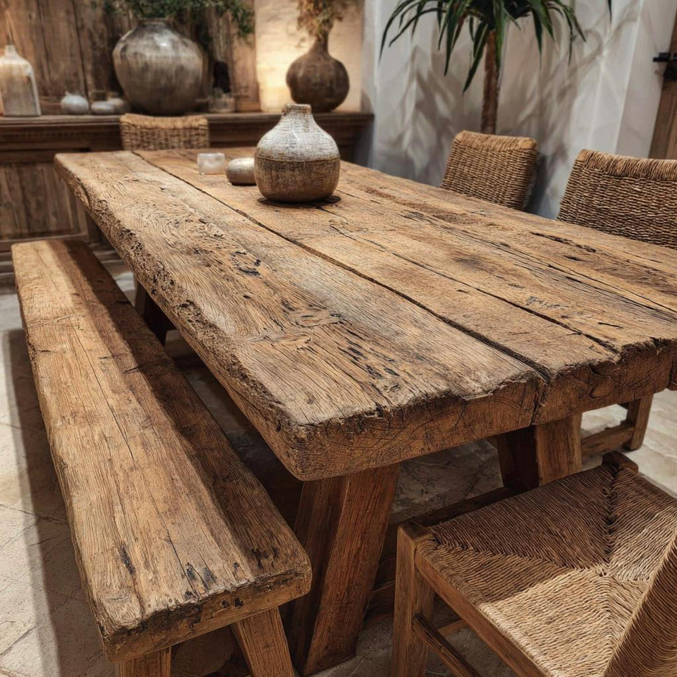 Solid Farmhouse Dining Table – Handmade Rustic Wooden Walnut Table