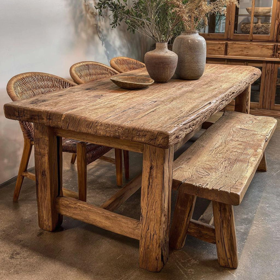 Solid Farmhouse Dining Table – Handmade Rustic Wooden Walnut Table