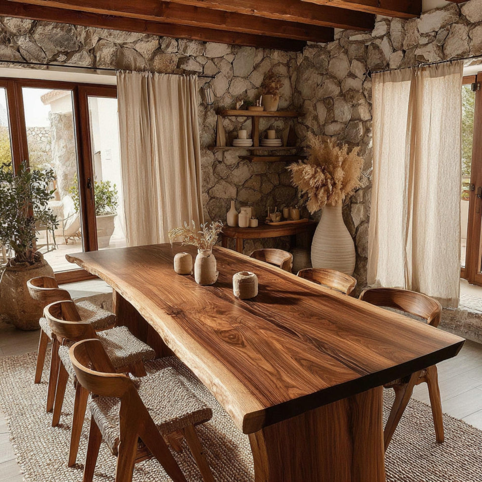 Custom Walnut Dining Table - Solid Wood Table - Live Edge Dining Table - Rustic Kitchen Table - Handmade Furniture