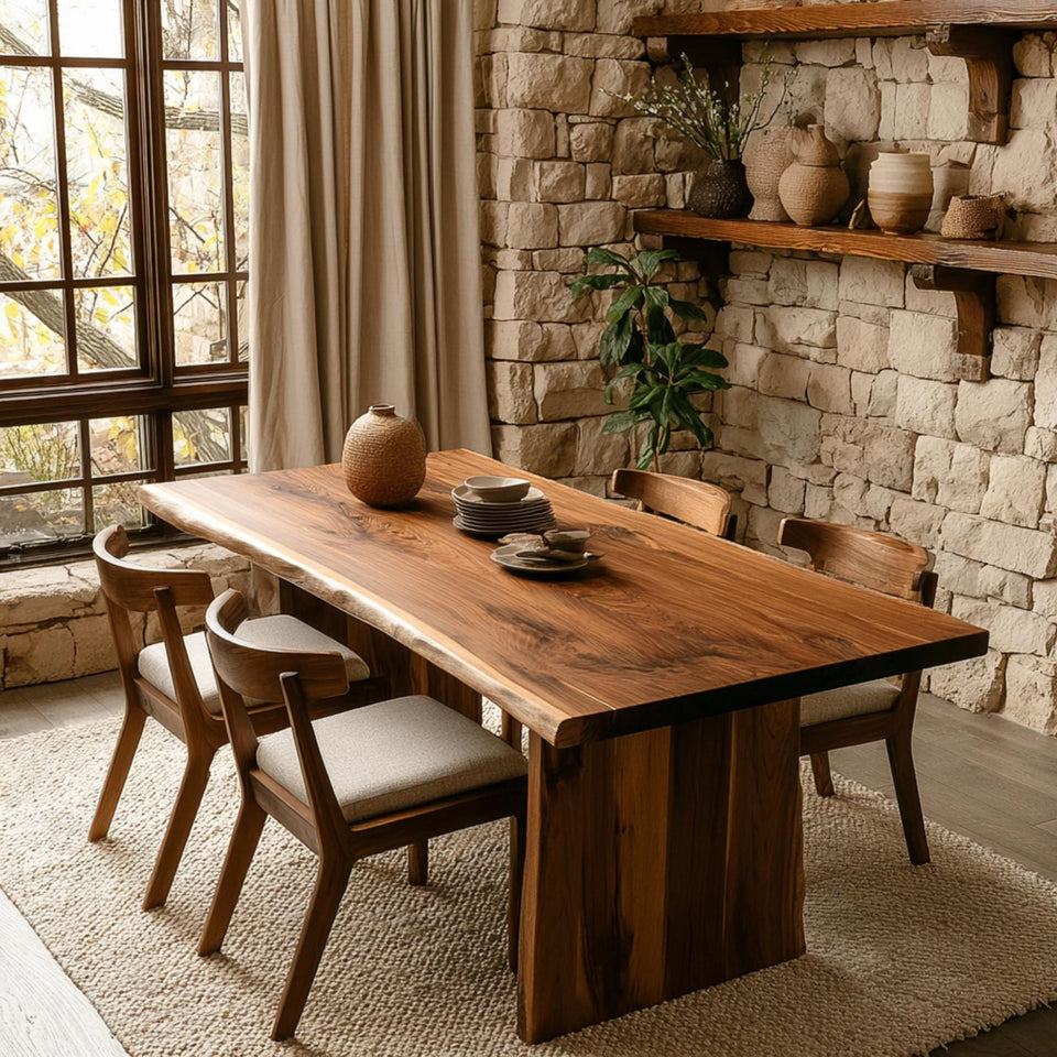 Handmade Walnut Dining Table – Solid Rustic Wooden Farmhouse Table