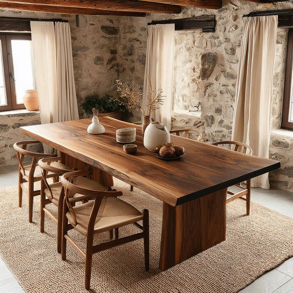 Handmade Walnut Dining Table – Solid Rustic Wooden Farmhouse Table