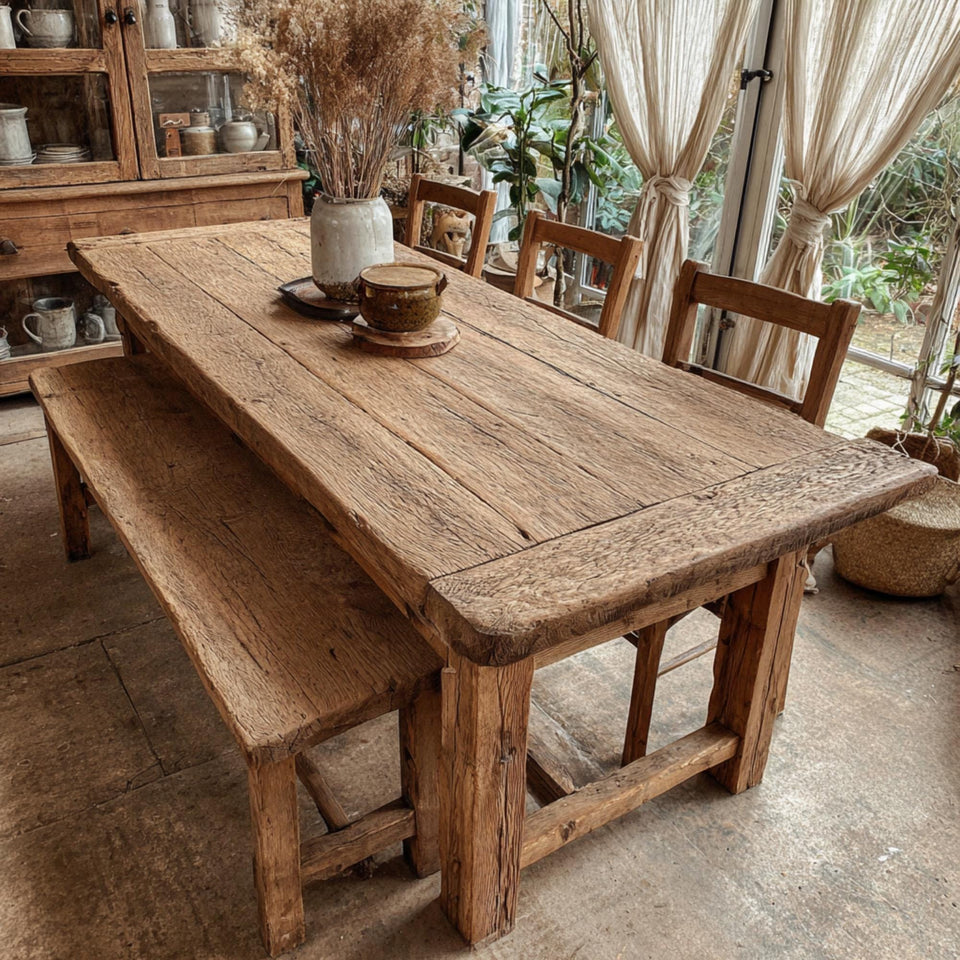 Solid Wooden Rustic Dining Table – Handmade Live Edge Walnut Table