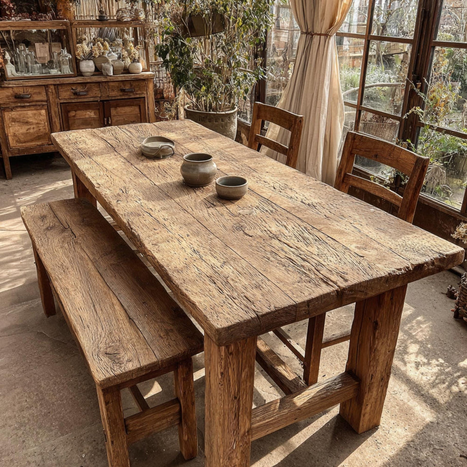 Handmade Walnut Dining Table – Solid Rustic Wooden Farmhouse Table