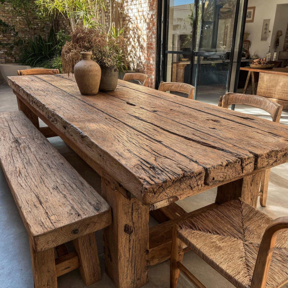 Handmade Rustic Solid Wood Dining Table | Custom Farmhouse Kitchen Furniture