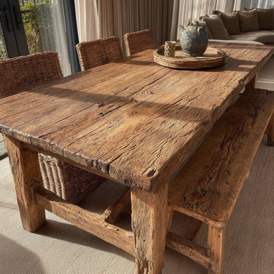 Handmade Rustic Solid Wood Dining Table | Custom Farmhouse Kitchen Furniture