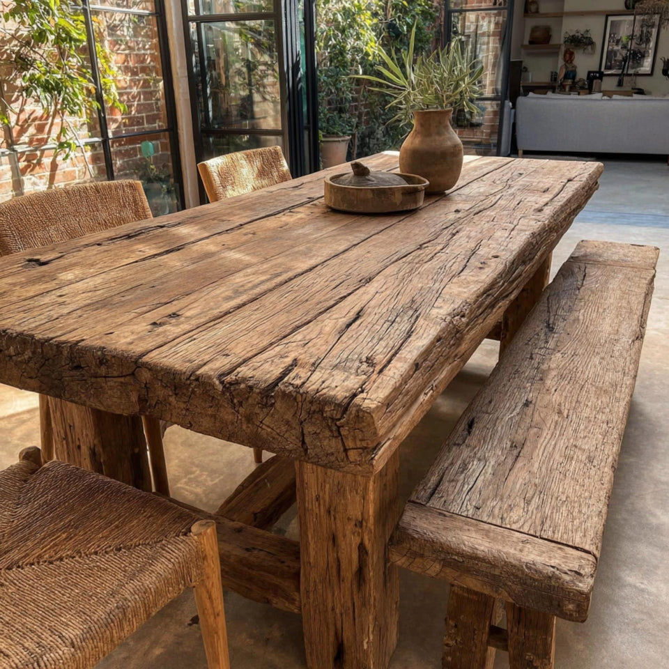Handmade Rustic Solid Wood Dining Table | Custom Farmhouse Kitchen Furniture
