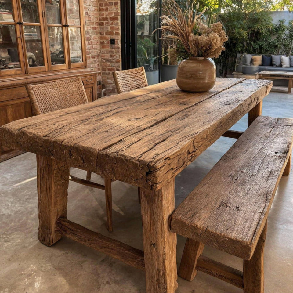 Handmade Rustic Solid Wood Dining Table | Custom Farmhouse Kitchen Furniture