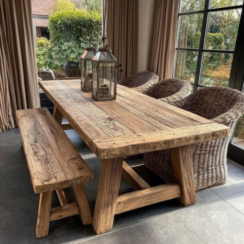 Rustic Wooden Dining Table – Handmade Solid Walnut Farmhouse Table