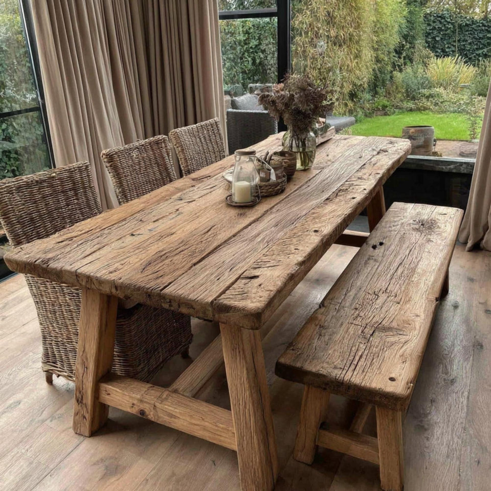 Rustic Wooden Dining Table – Handmade Solid Walnut Farmhouse Table