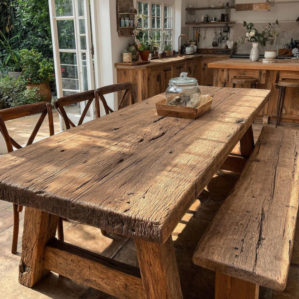 Wooden Farmhouse Dining Table – Handmade Rustic Live Edge Walnut Table
