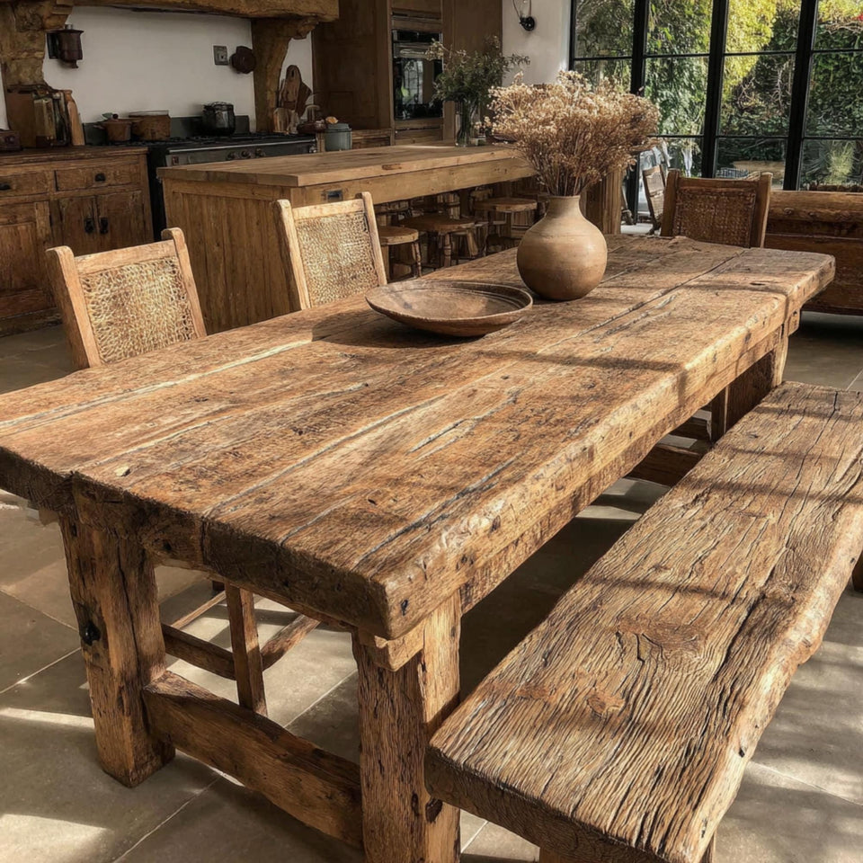 Wooden Farmhouse Dining Table – Handmade Rustic Live Edge Walnut Table