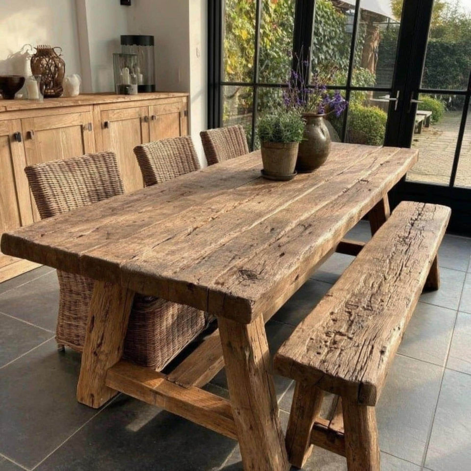 Rustic Solid Wooden Dining Table – Handmade Live Edge Walnut Table