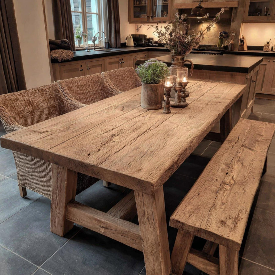 Rustic Solid Wooden Dining Table – Handmade Live Edge Walnut Table