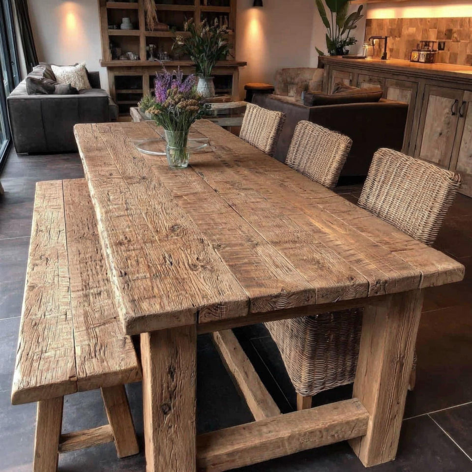 Rustic Solid Wooden Dining Table – Handmade Live Edge Walnut Table