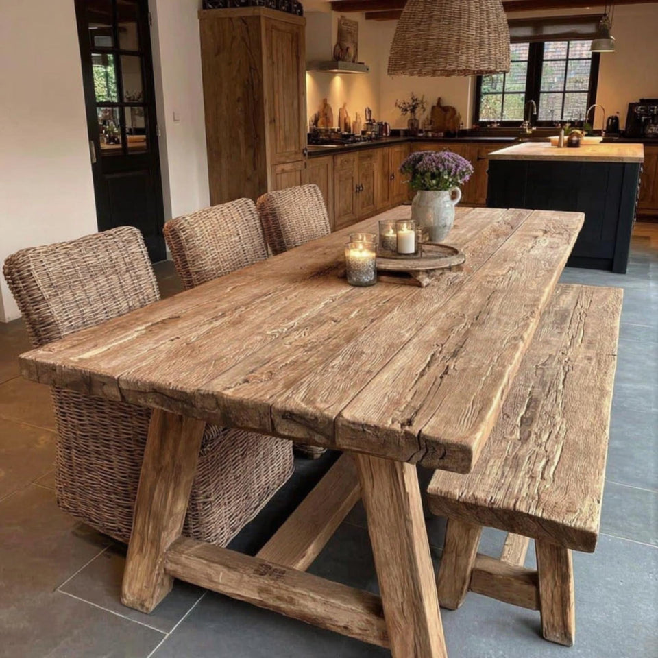Rustic Solid Wooden Dining Table – Handmade Live Edge Walnut Table