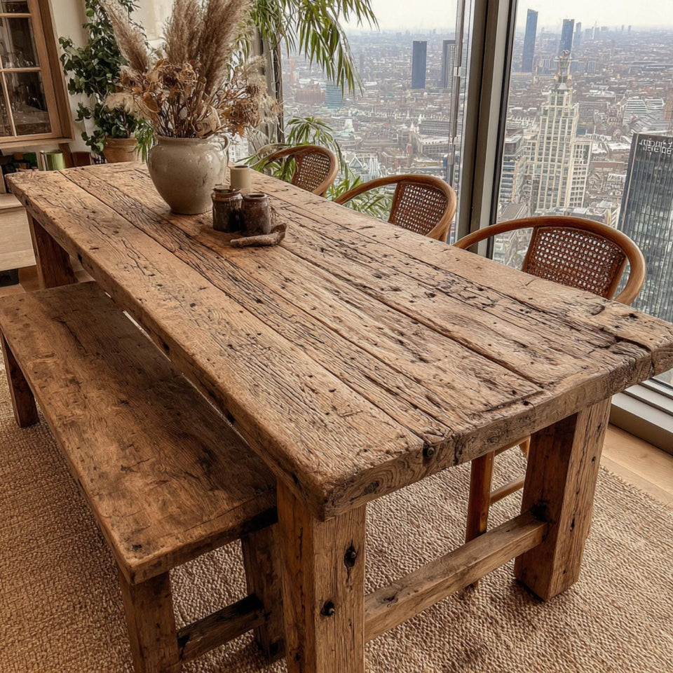 Handmade Walnut Dining Table – Solid Rustic Wooden Farmhouse Table