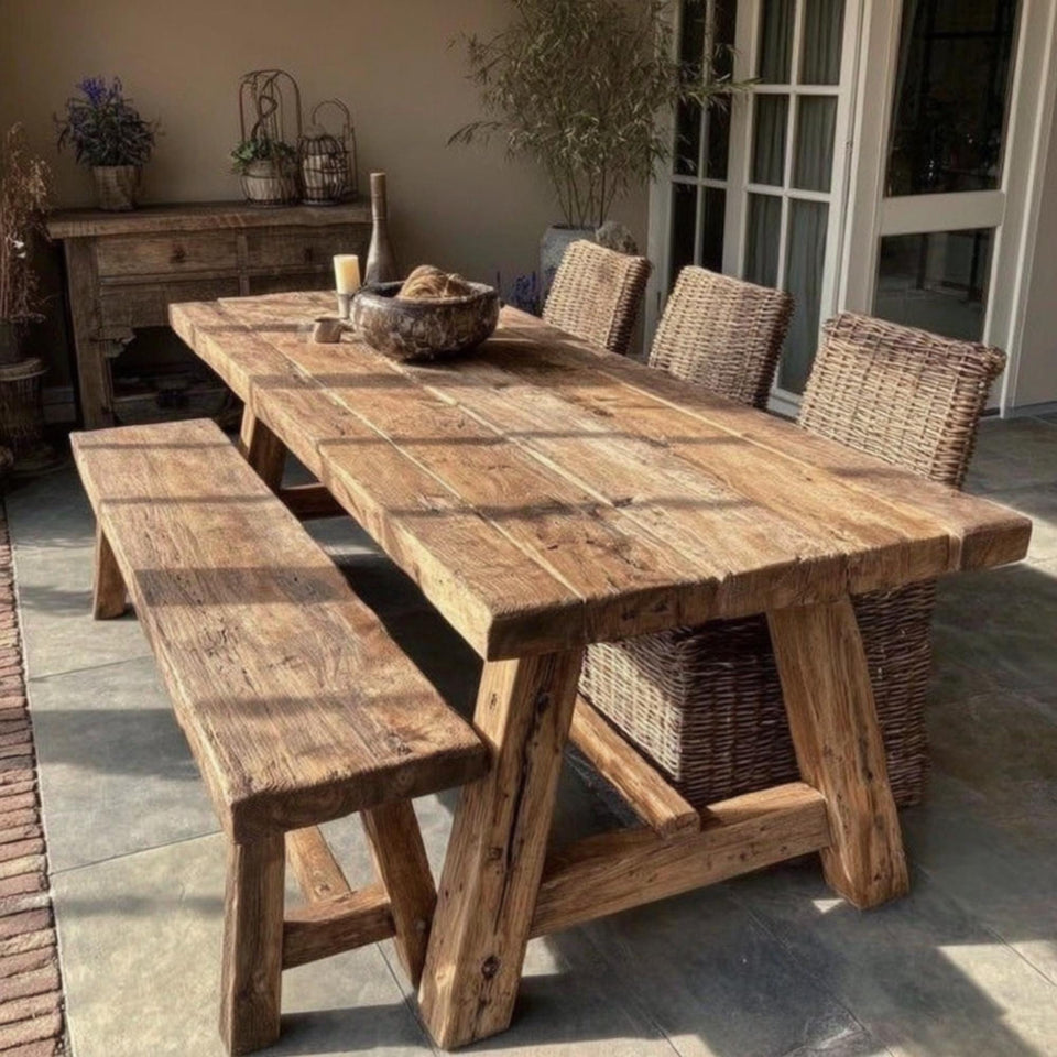 Rustic Handmade Wooden Farmhouse Dining Table – Solid Walnut Table