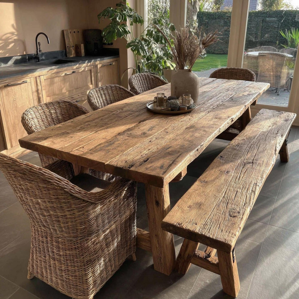 Rustic Handmade Wooden Farmhouse Dining Table – Solid Walnut Table