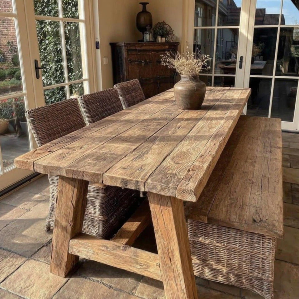 Rustic Handmade Wooden Farmhouse Dining Table – Solid Walnut Table