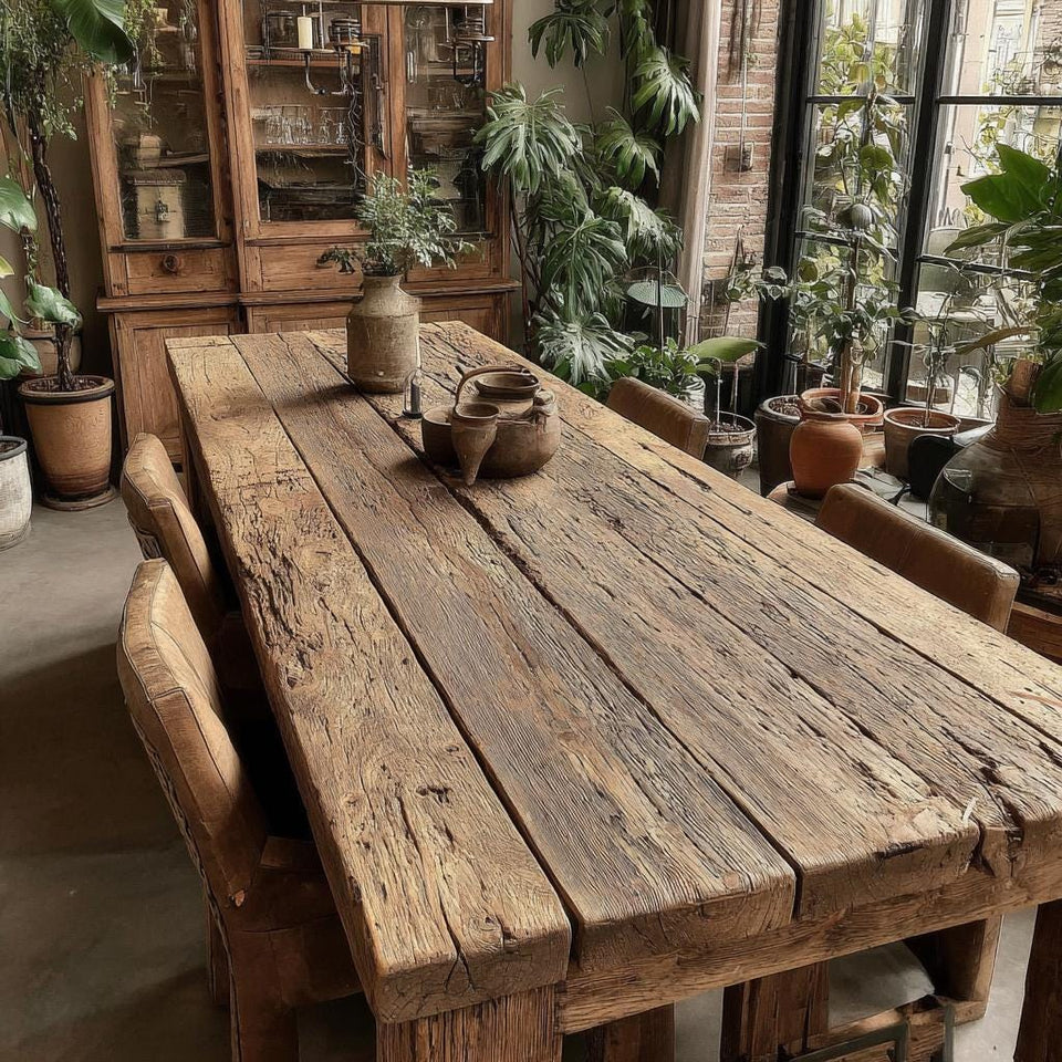 Handmade Solid Walnut Dining Table – Rustic Wooden Farmhouse Table