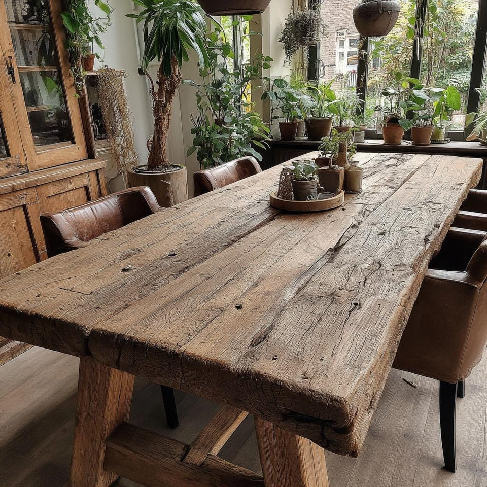 Handmade Solid Walnut Dining Table – Rustic Wooden Farmhouse Table