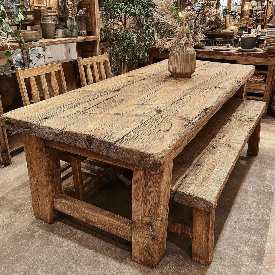 Handmade Farmhouse Wooden Dining Table – Rustic Live Edge Walnut Table