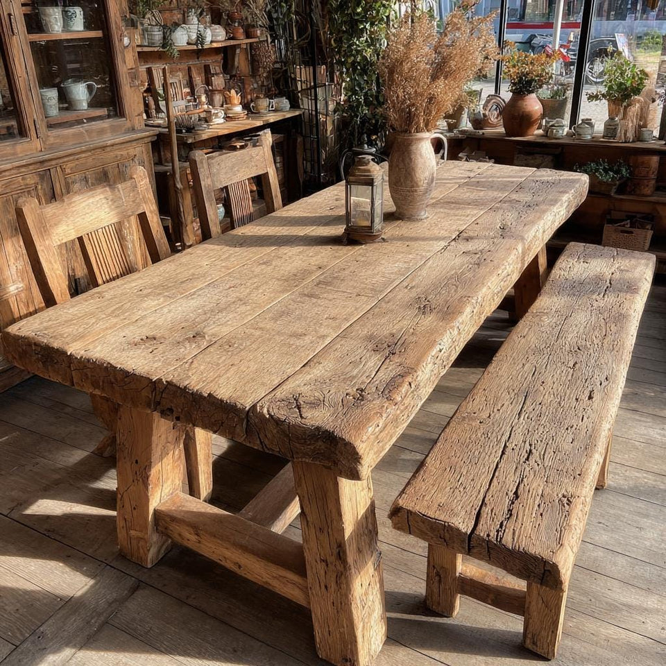 Handmade Farmhouse Wooden Dining Table – Rustic Live Edge Walnut Table
