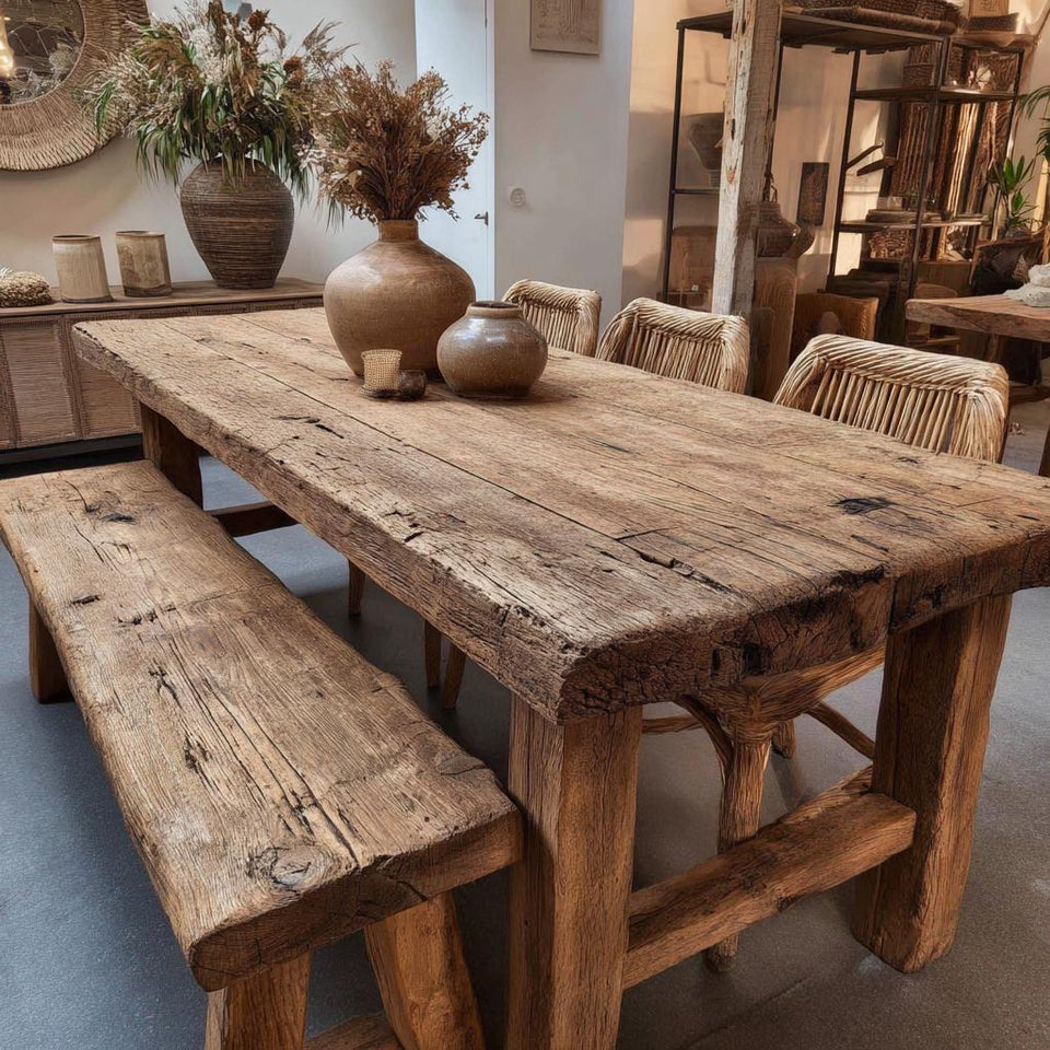 Solid Wooden Rustic Dining Table – Handmade Live Edge Walnut Table