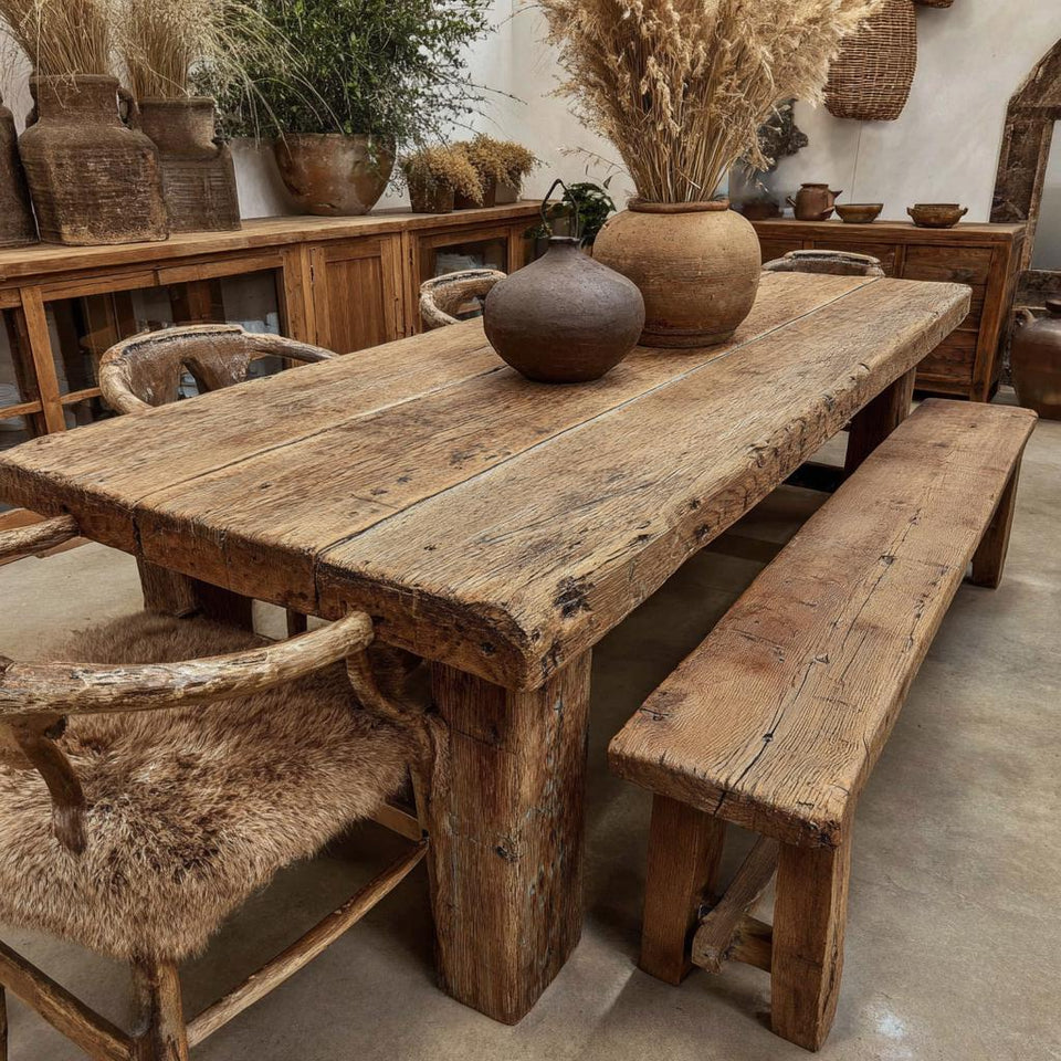 Solid Farmhouse Dining Table – Handmade Rustic Wooden Walnut Table