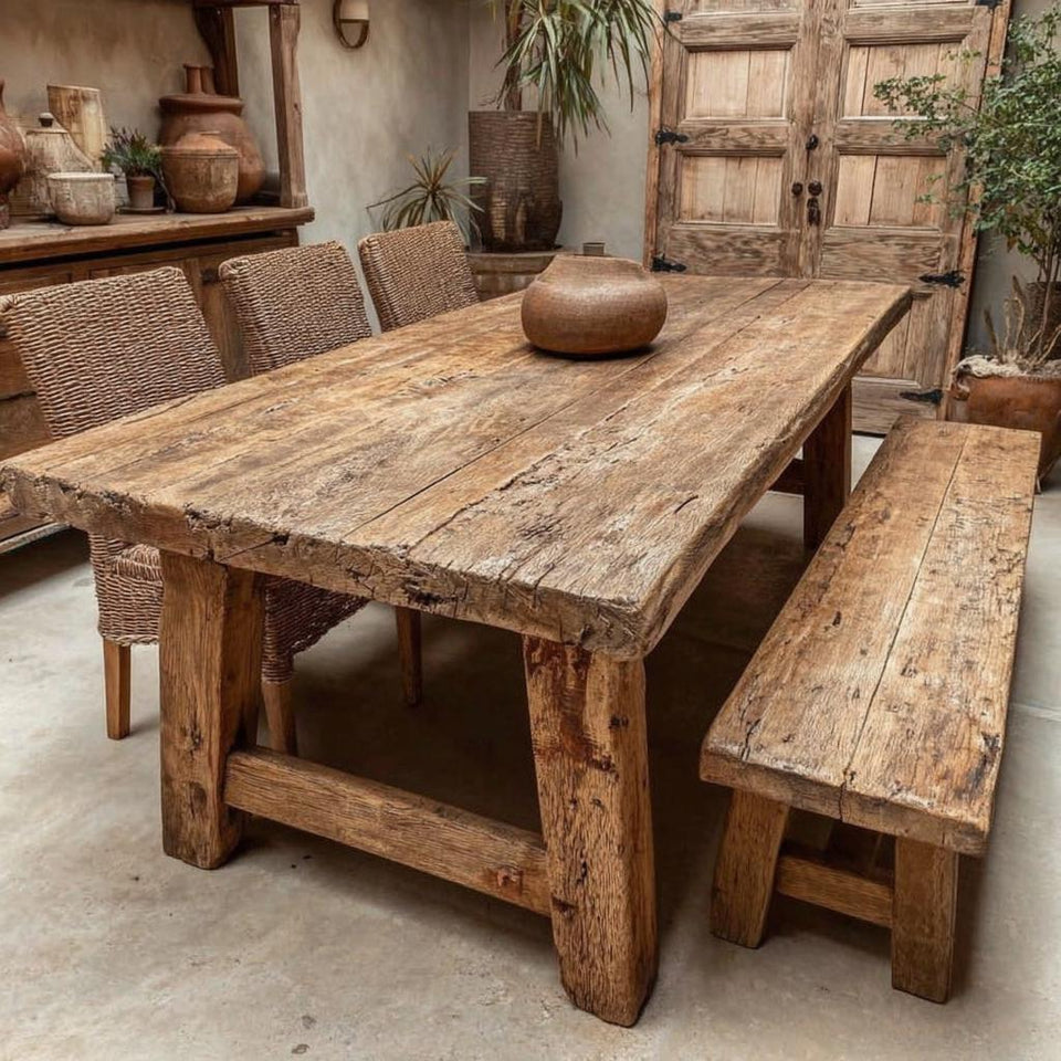 Solid Wooden Rustic Dining Table – Handmade Live Edge Walnut Table