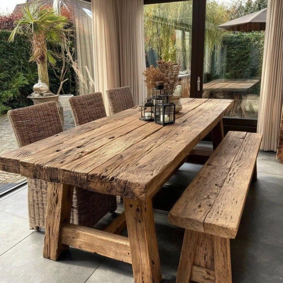 Rustic Solid Wooden Dining Table – Handmade Live Edge Walnut Table