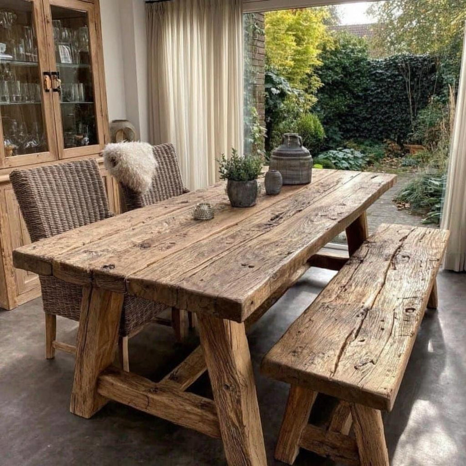 Rustic Solid Wooden Dining Table – Handmade Live Edge Walnut Table