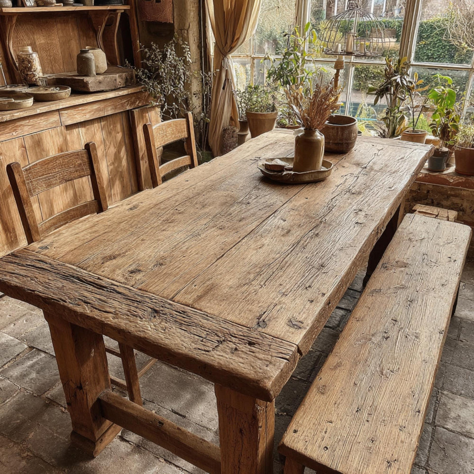 Solid Wooden Rustic Dining Table – Handmade Live Edge Walnut Table
