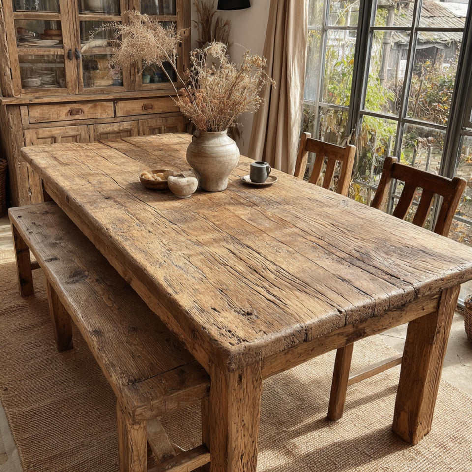 Solid Wooden Rustic Dining Table – Handmade Live Edge Walnut Table